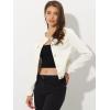 imageAllegra K Womens Denim Jacket Collarless Round Neck Button Down Long Sleeve Jean JacketsWhite