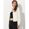 imageAllegra K Womens Denim Jacket Collarless Round Neck Button Down Long Sleeve Jean JacketsWhite