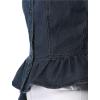 imageAllegra K Womens Peplum Denim Jackets Collarless Round Neck Button Down Cropped Ruffle Hem JacketBlue