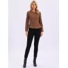 imageAllegra K Womens Peplum Denim Jackets Collarless Round Neck Button Down Cropped Ruffle Hem JacketDark Brown