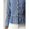 imageAllegra K Womens Peplum Denim Jackets Collarless Round Neck Button Down Cropped Ruffle Hem JacketLight Blue