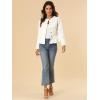 imageAllegra K Womens Peplum Denim Jackets Collarless Round Neck Button Down Cropped Ruffle Hem JacketWhite