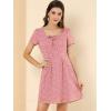 imageAllegra K Womens Printed Dress Summer 2025 Casual Square Neck Short Sleeve Fit and Flare Dresses Small PinkHeart