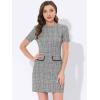 imageAllegra K Work Dress for Women Short Sleeve Vintage Houndstooth Above The Knee DressBlack