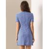 imageAllegra K Work Dress for Women Short Sleeve Vintage Houndstooth Above The Knee DressBlue Houndstooth
