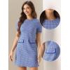 imageAllegra K Work Dress for Women Short Sleeve Vintage Houndstooth Above The Knee DressBlue Houndstooth