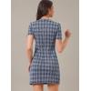 imageAllegra K Work Dress for Women Short Sleeve Vintage Houndstooth Above The Knee DressDark Blue
