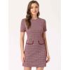 imageAllegra K Work Dress for Women Short Sleeve Vintage Houndstooth Above The Knee DressRed