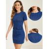 imageAllegra K Work Dress for Women Short Sleeve Vintage Houndstooth Above The Knee DressRoyal Blue