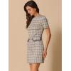 imageAllegra K Work Dress for Women Short Sleeve Vintage Houndstooth Above The Knee DressTan