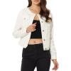 imageAllegra K Womens Denim Jacket Collarless Round Neck Button Down Long Sleeve Jean JacketsWhite