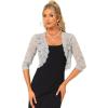 imageAllegra K Womens Elegant 34 Sleeve Sheer Floral Lace Shrug TopFog Grey