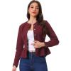 imageAllegra K Womens Peplum Denim Jackets Collarless Round Neck Button Down Cropped Ruffle Hem JacketBurgundy