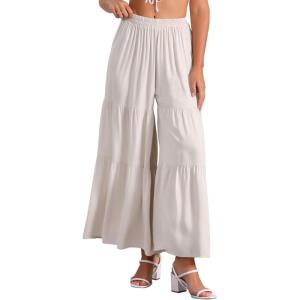 imageAllegra K Womens Boho Elastic High Waisted Ruffles Flare Palazzo Wide Leg PantsBeige