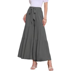 imageAllegra K Womens Boho Elastic High Waisted Ruffles Flare Palazzo Wide Leg PantsGrey