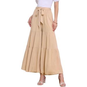 imageAllegra K Womens Boho Elastic High Waisted Ruffles Flare Palazzo Wide Leg PantsLight Khaki