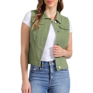 imageAllegra K Womens Buttoned Washed Denim Vest Jacket W Chest Flap PocketsBean Green