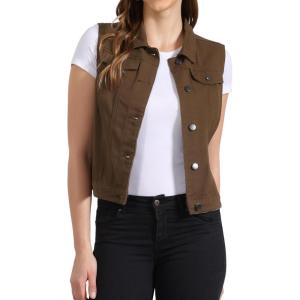 imageAllegra K Womens Buttoned Washed Denim Vest Jacket W Chest Flap PocketsCoffee