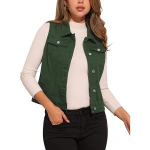 imageAllegra K Womens Buttoned Washed Denim Vest Jacket W Chest Flap PocketsDark Green