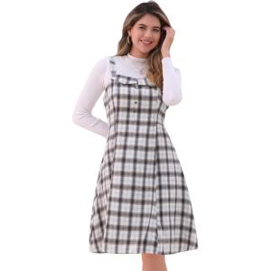 imageAllegra K Womens Christmas Plaid Dress Vintage Sleeveless Tie Waist ALine Pinafore Overall DressesBeige