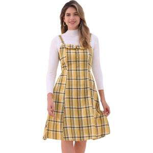 imageAllegra K Womens Christmas Plaid Dress Vintage Sleeveless Tie Waist ALine Pinafore Overall DressesYellow