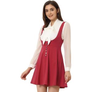 imageAllegra K Womens Cottagecore Dress Spaghetti Strap Pinafore Dresses for WomenDeep Red