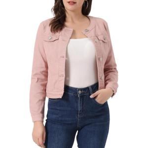 imageAllegra K Womens Denim Jacket Collarless Round Neck Button Down Long Sleeve Jean JacketsDusty Pink