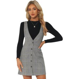 imageAllegra K Womens Overall Dresses Fall Jumper Halloween Houndstooth Pinafore Plaid DressesBlack