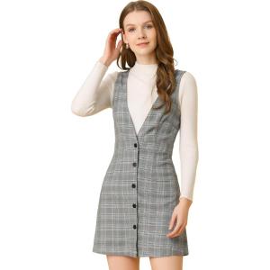 imageAllegra K Womens Overall Dresses Fall Jumper Halloween Houndstooth Pinafore Plaid DressesBlack Green