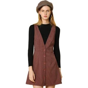 imageAllegra K Womens Overall Dresses Fall Jumper Halloween Houndstooth Pinafore Plaid DressesBrick Red