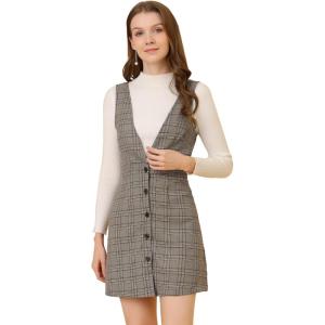 imageAllegra K Womens Overall Dresses Fall Jumper Halloween Houndstooth Pinafore Plaid DressesBrown Black