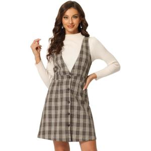 imageAllegra K Womens Overall Dresses Fall Jumper Halloween Houndstooth Pinafore Plaid DressesBrown Orange