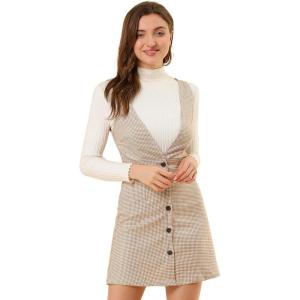 imageAllegra K Womens Overall Dresses Fall Jumper Halloween Houndstooth Pinafore Plaid DressesBrown White