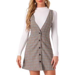 imageAllegra K Womens Overall Dresses Fall Jumper Halloween Houndstooth Pinafore Plaid DressesGray Brown
