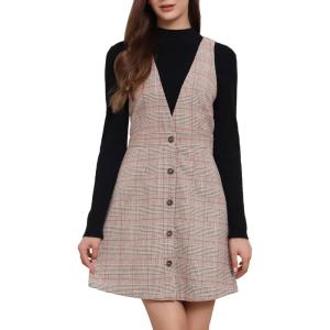 imageAllegra K Womens Overall Dresses Fall Jumper Halloween Houndstooth Pinafore Plaid DressesKhaki Check