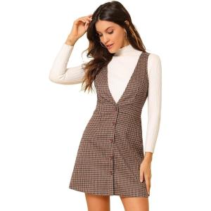 imageAllegra K Womens Overall Dresses Fall Jumper Halloween Houndstooth Pinafore Plaid DressesRed Black