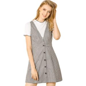 imageAllegra K Womens Overall Dresses Fall Jumper Halloween Houndstooth Pinafore Plaid DressesWhite