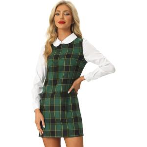 imageAllegra K Womens Peter Pan Dress 60s Clock Block Mini Long Sleeve DressesGreen