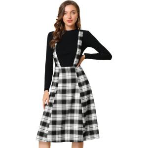 imageAllegra K Womens Plaid Suspender Skirts Vintage Tartan High Waist ALine Midi Overall SkirtBlack Plaid