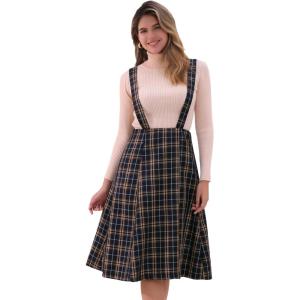 imageAllegra K Womens Plaid Suspender Skirts Vintage Tartan High Waist ALine Midi Overall SkirtBlue Plaid