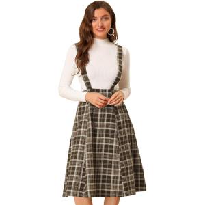 imageAllegra K Womens Plaid Suspender Skirts Vintage Tartan High Waist ALine Midi Overall SkirtBrown Plaid