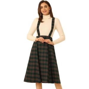 imageAllegra K Womens Plaid Suspender Skirts Vintage Tartan High Waist ALine Midi Overall SkirtDark Green