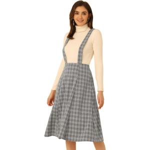imageAllegra K Womens Plaid Suspender Skirts Vintage Tartan High Waist ALine Midi Overall SkirtGrey