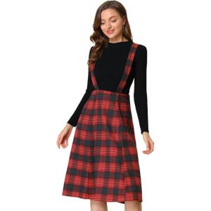 imageAllegra K Womens Plaid Suspender Skirts Vintage Tartan High Waist ALine Midi Overall SkirtRed Plaid