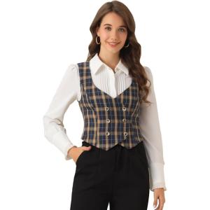 imageAllegra K Womens Suit Vest Plaid Steampunk Vintage 1950s Double Breasted WaistcoatDark Blue