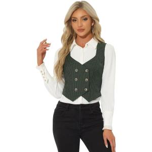 imageAllegra K Womens Suit Vest Plaid Steampunk Vintage 1950s Double Breasted WaistcoatGreen