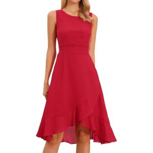 imageAllegra K Womens Summer Dresses 2025 Wrap Ruffle High Low Hem Round Neck Keyhole Back Sleeveless Floral DressRed