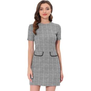 imageAllegra K Work Dress for Women Short Sleeve Vintage Houndstooth Above The Knee DressBlack