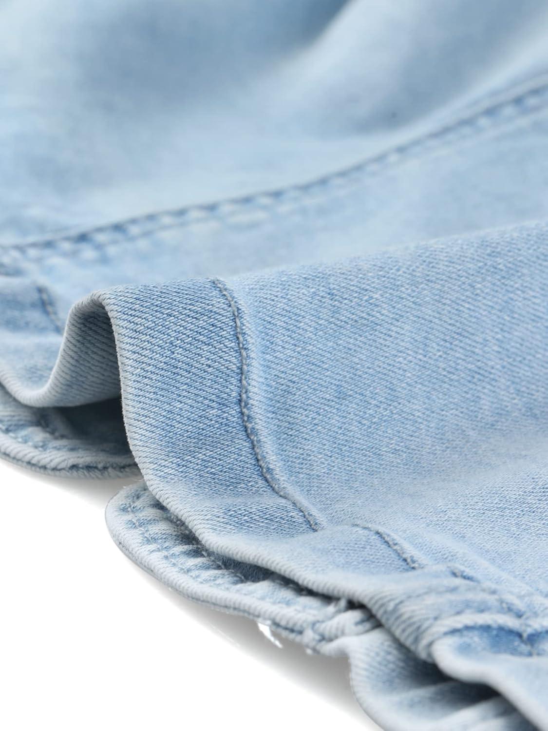 imageAllegra K Denim Jacket for Womens Collarless 2024 Cardigan Distresse 34 Sleeve Crop Jean JacketsLight Blue