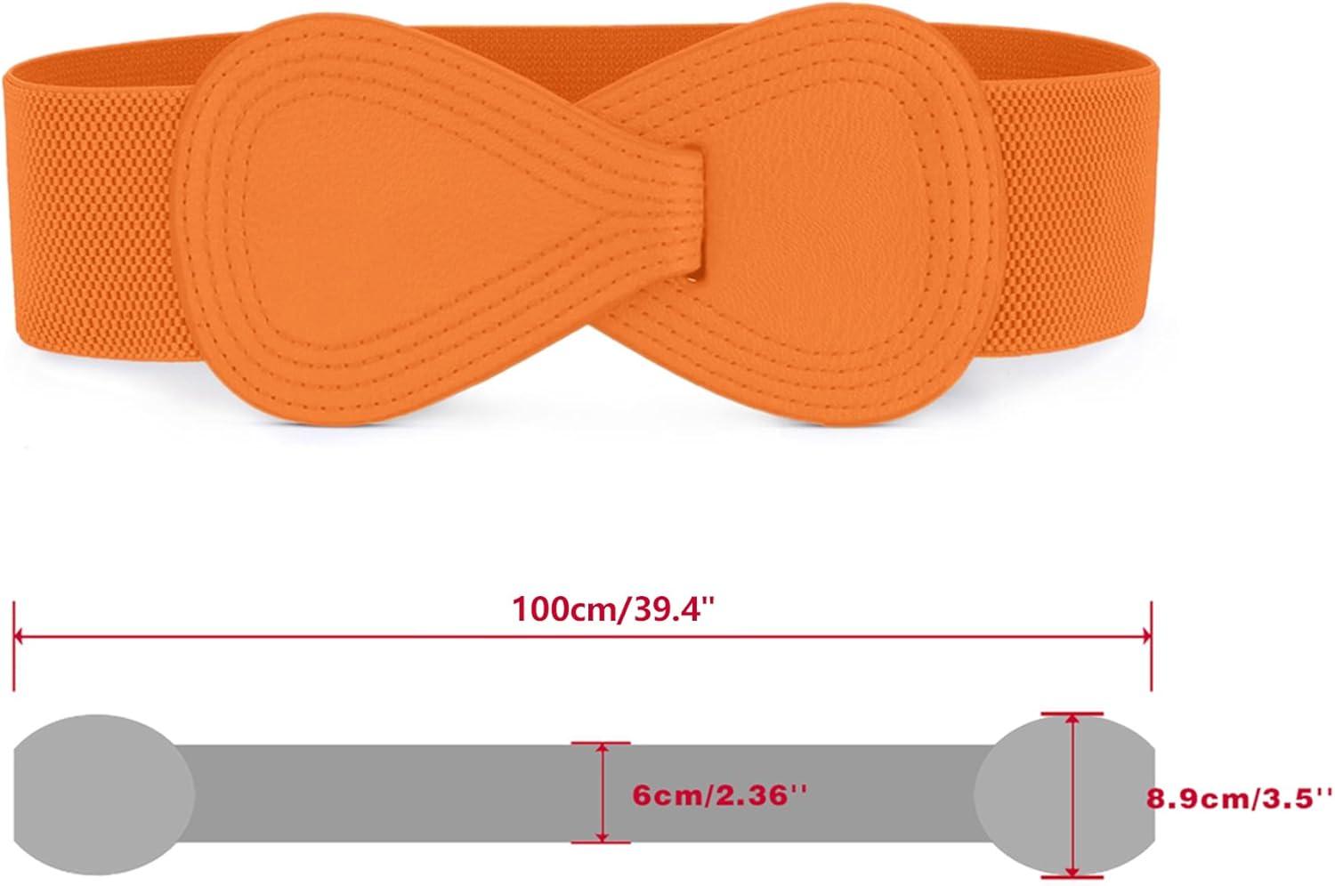 imageAllegra K Plus Size Interlock Buckle 8shaped Faux Leather Elastic Belt Cinch Waistband for LadyOrange
